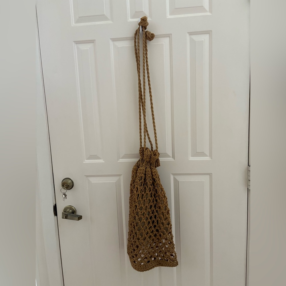 Vintage Italian Tan Crochet/macrame Drawstring Bag - Picture 9 of 9